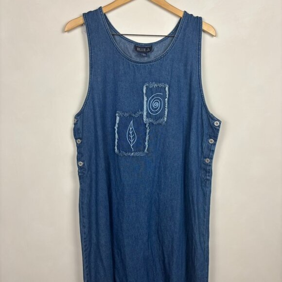 Vintage Blue J. Women's Denim Sleeveless Maxi Dress XL Patchwork Cottagecore - Picture 1 of 10